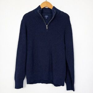 J.Crew Navy Quarter Zip Cotton Waffle Knit Sweater Size Men’s M Pullover Classic